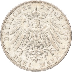 No reserve - German states. Saxony. Friedrich August. 3 Mark. 1909 E.