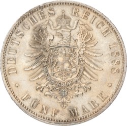 No reserve - German states. Prussia. Friedrich III. 5 Mark. 1888 A.