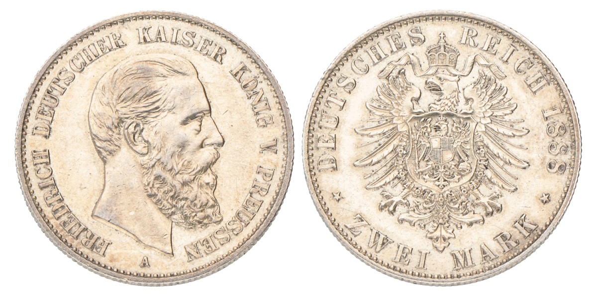 German states. Prussia. Friedrich III. 2 Mark. 1888 A. VF / XF.