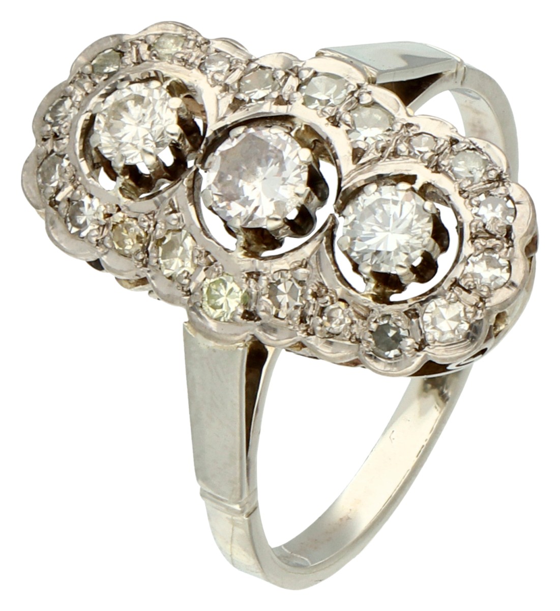 14K Witgouden prinsessenring met diamant.