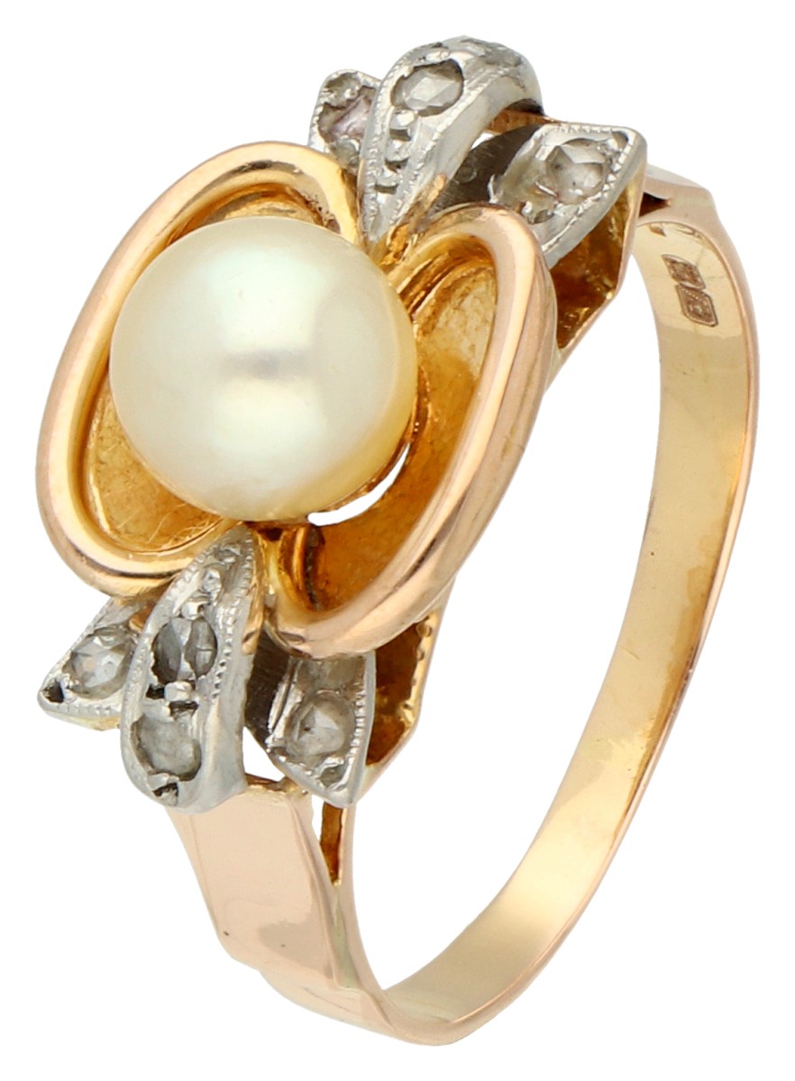 18K Gouden / platina ring met gecultiveerde parel.