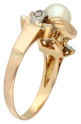 18K Gouden / platina ring met gecultiveerde parel.