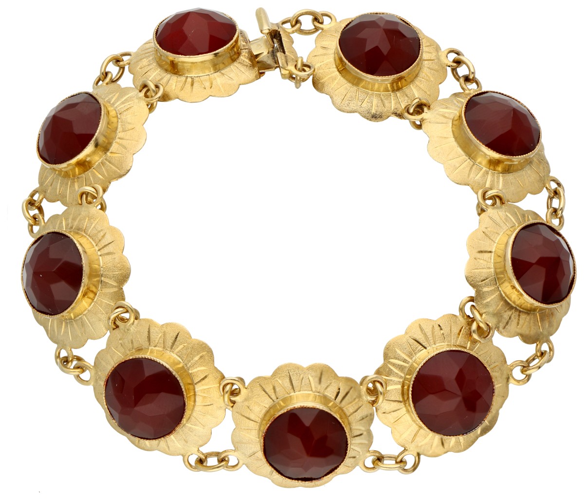 14K Geelgouden schakelarmband met carneool.