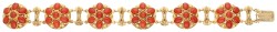 14K Geelgouden vintage armband rijkelijk bezet met bloedkoraal.