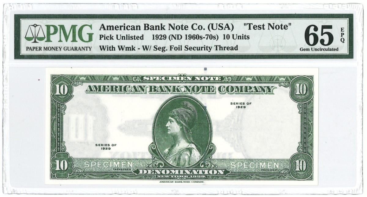 United States of America. Test note. Type 1929. - PMG 65EPQ