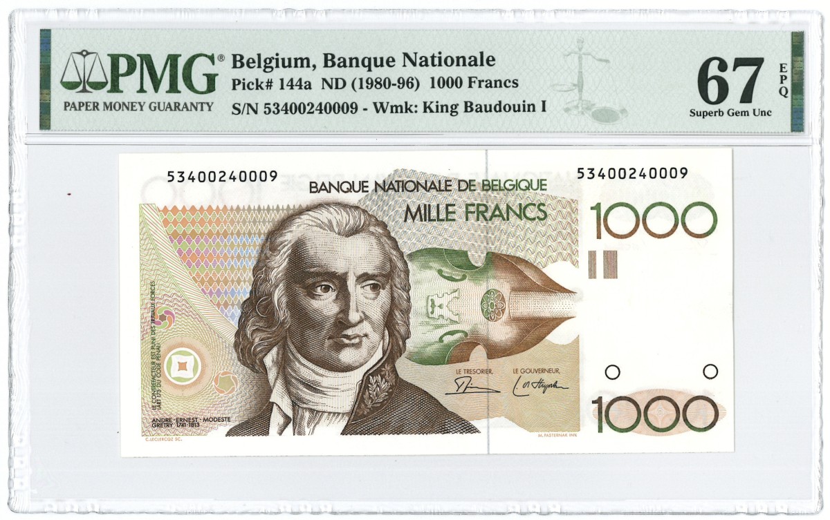 Belgium. 1000 francs. Banknote. Type 1980-1996. - PMG 67EPQ