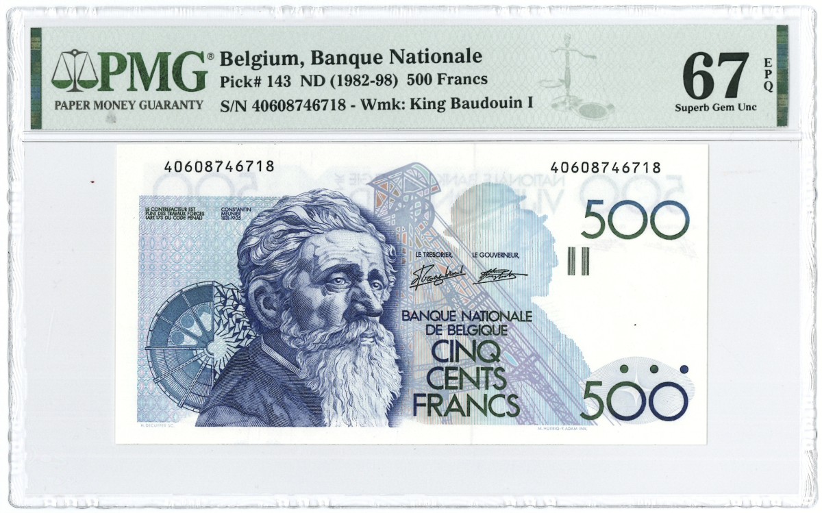 Belgium. 500 francs. Banknote. Type 1982-1998. - PMG 67EPQ