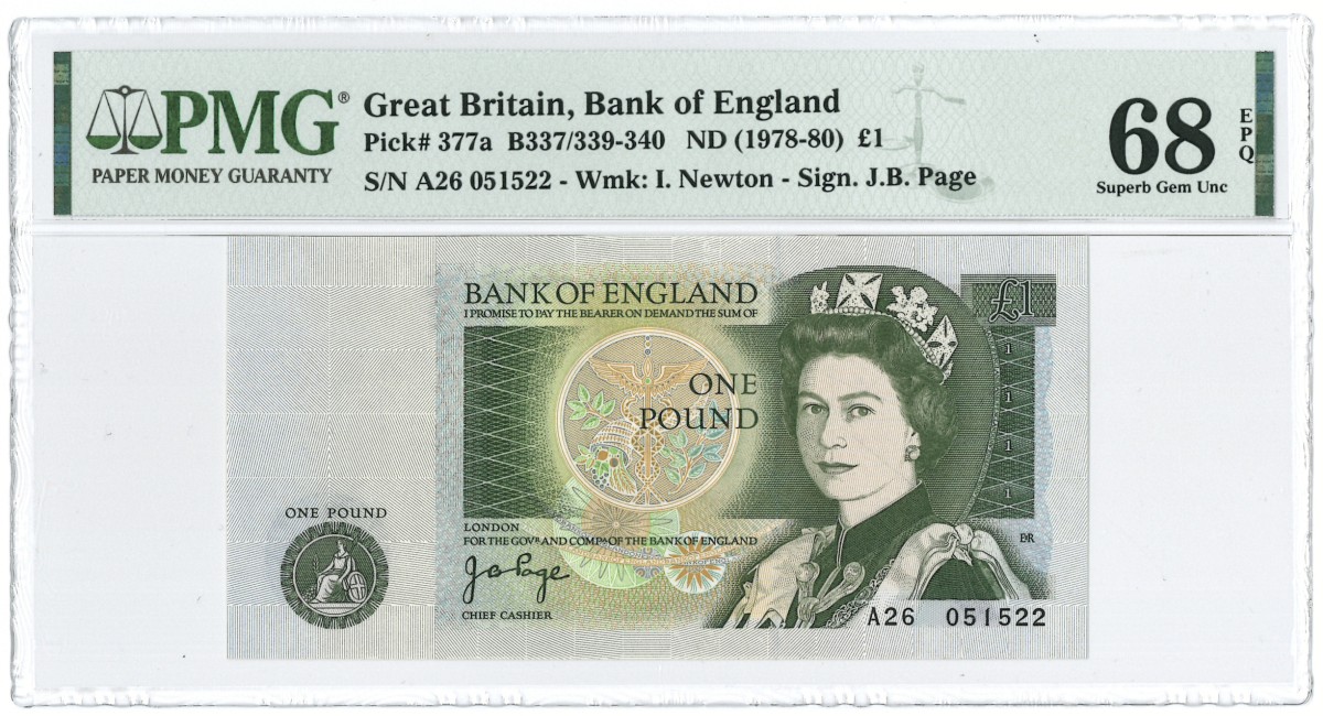 Great Britain. 1 pound. Banknote. Type 1978-1980. - PMG 68EPQ