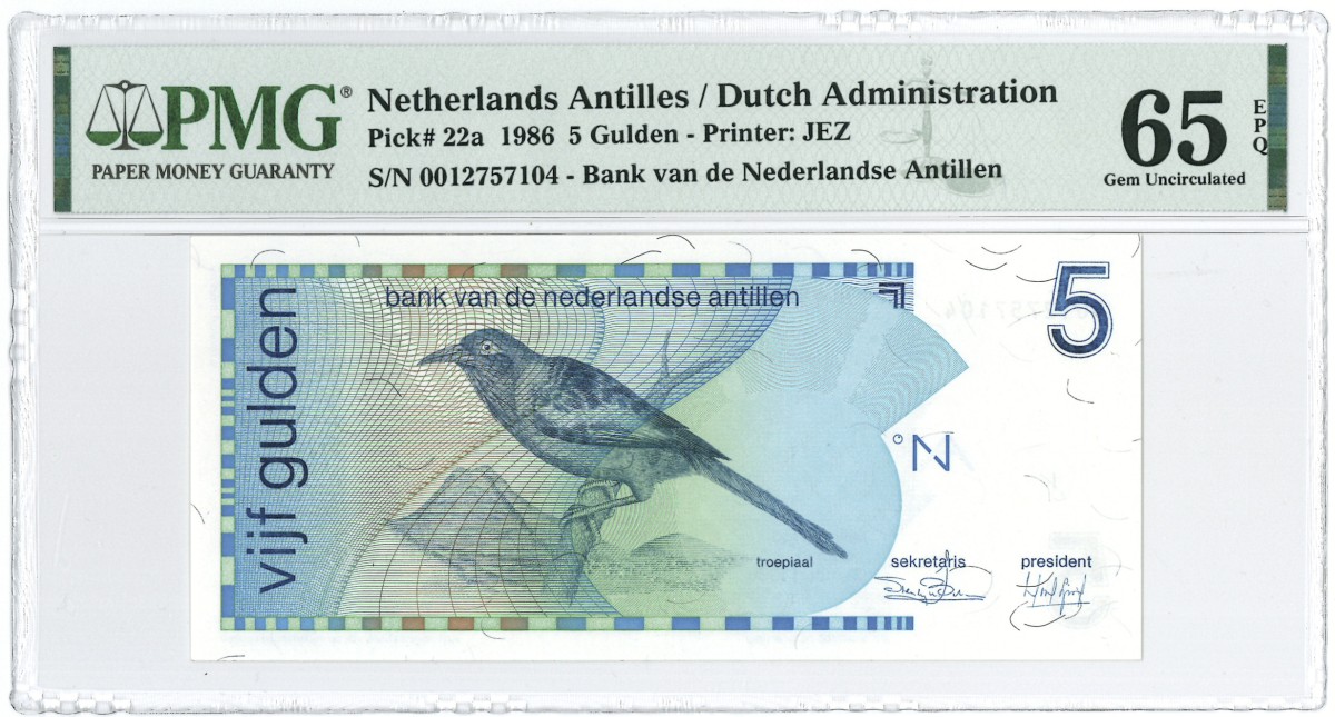 Netherlands-Antillen. 5 gulden. Banknote. Type 1986. - PMG 65EPQ