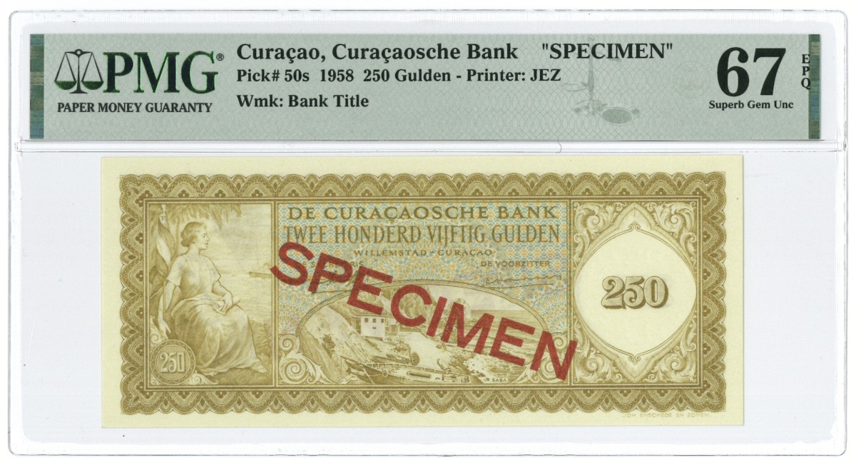 Curaçao. 250 gulden. Specimen. Type 1958. - PMG 67EPQ