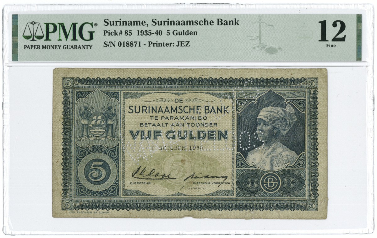 Suriname. 5 gulden. Banknote. Type 1935. - PMG 12