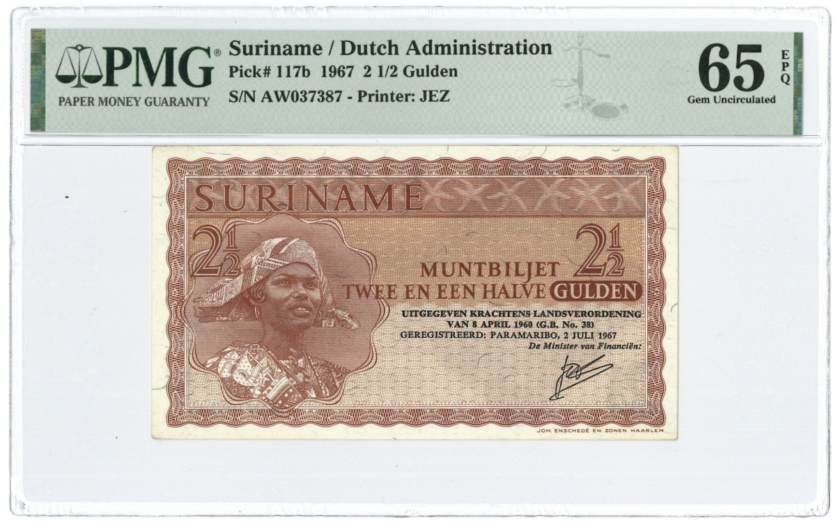 Suriname. 2½ gulden. Banknote. Type 1967. - PMG 65EPQ