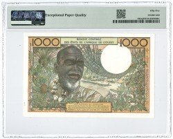 West African States. 1000 francs. Banknote. Type 1959-1965. - PMG 55EPQ