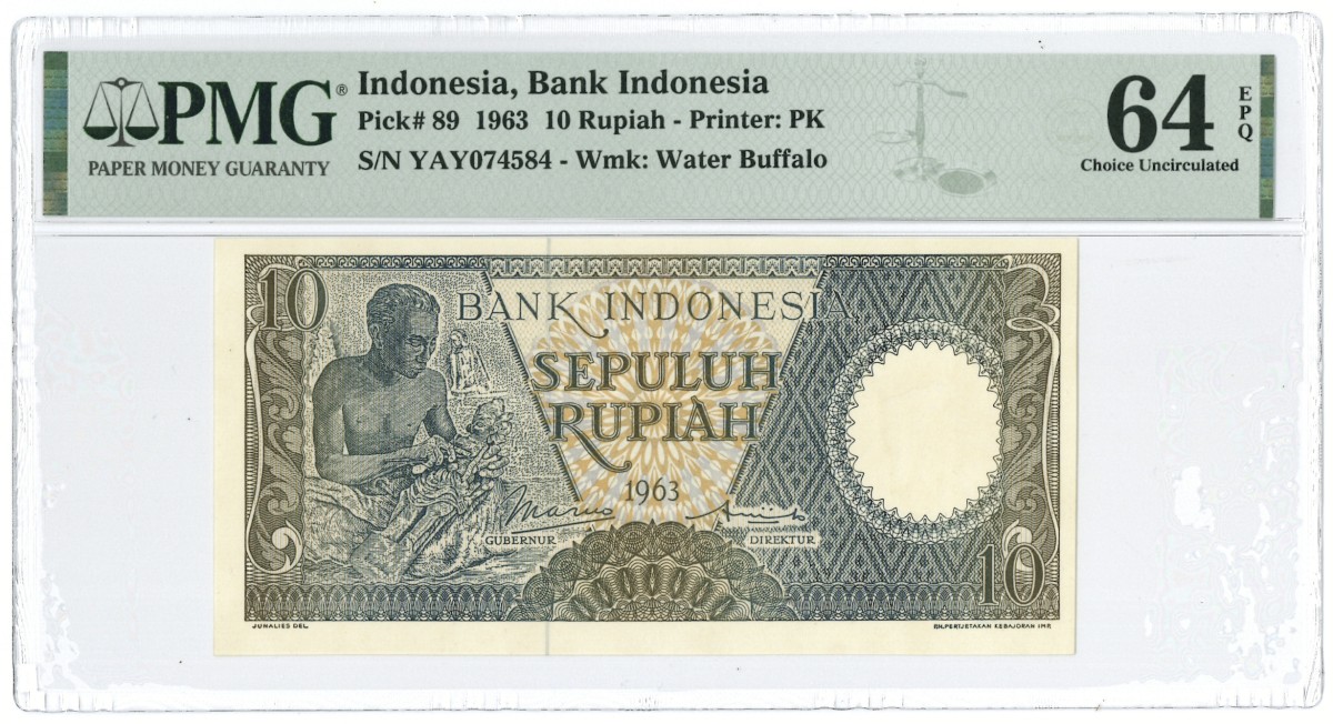 Indonesia. 10 rupiah. Banknote. Type 1963. - PMG 64EPQ