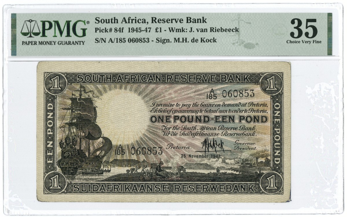 South-Africa. 1 pound. Banknote. Type 1947. - PMG 35