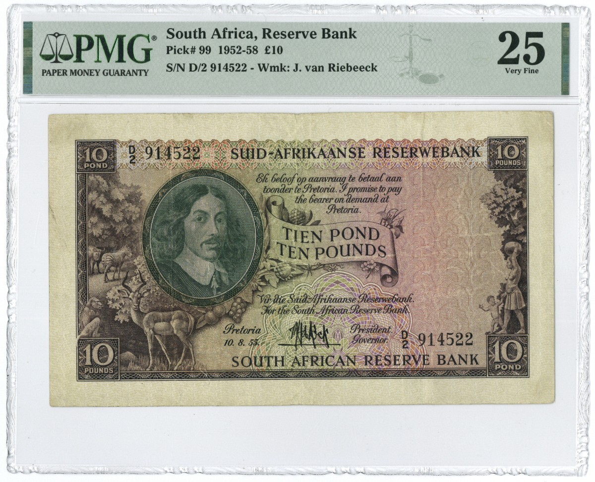 South Africa. 10 pounds. Banknote. Type 1955. - PMG 25