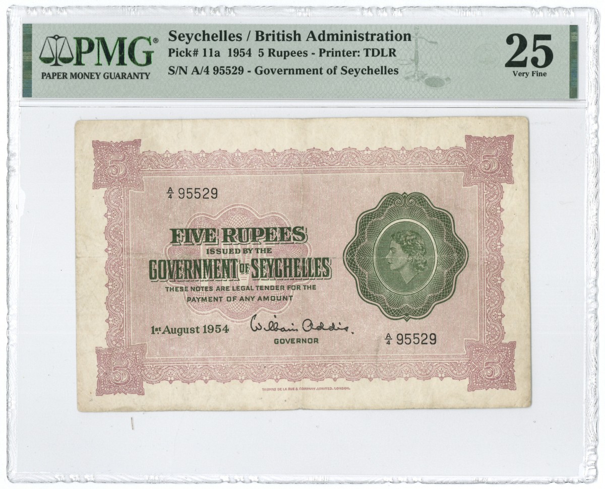 Seychelles. 5 rupees. Banknote. Type 1954. - PMG 25