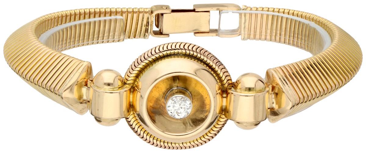 14K Geelgouden retro tubogaz armband met diamant.