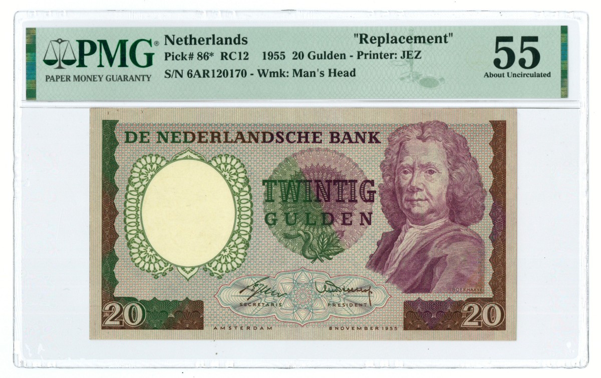 Nederland. 20 gulden. Replacement. Type 1955. Type Boerhave. -  PMG 55