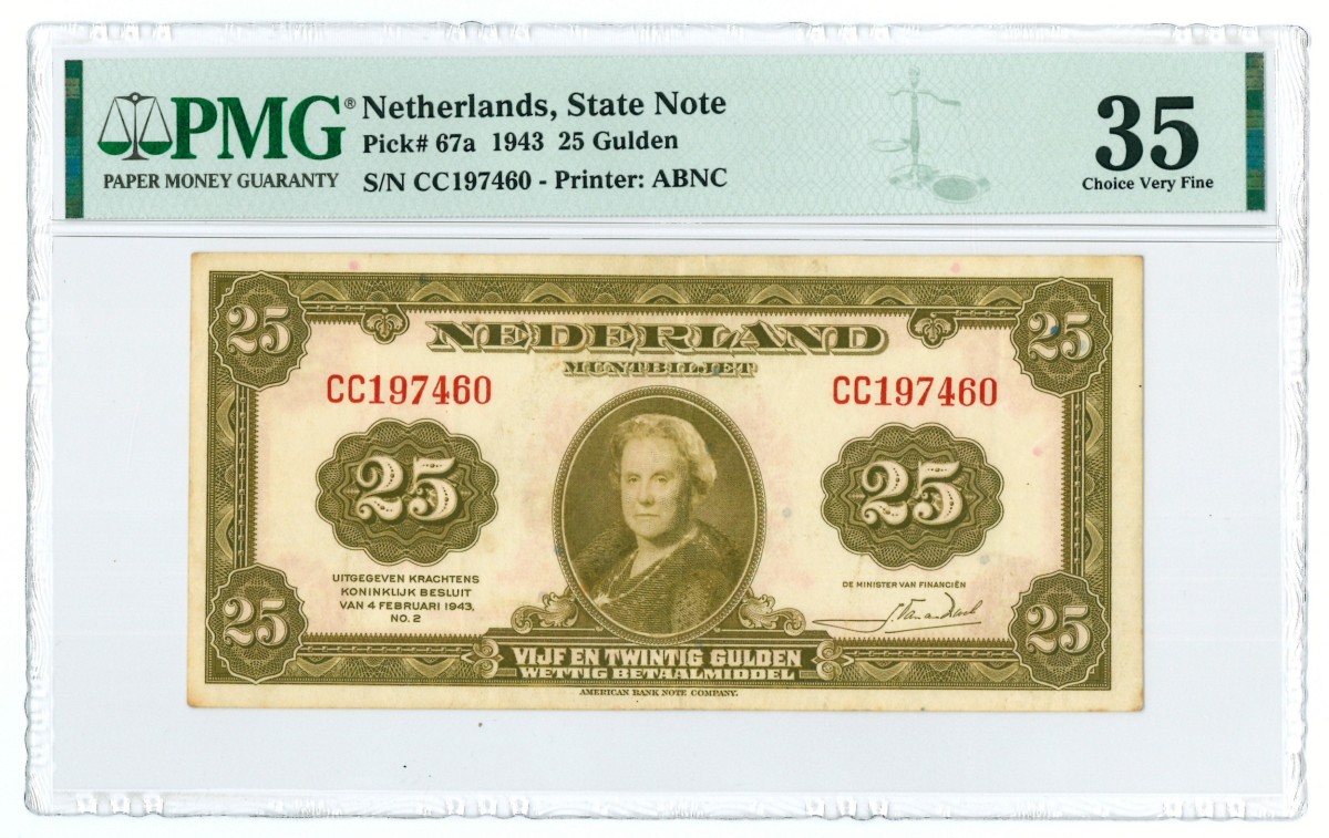 Nederland. 25 gulden. Muntbiljet. Type 1943. - PMG 35