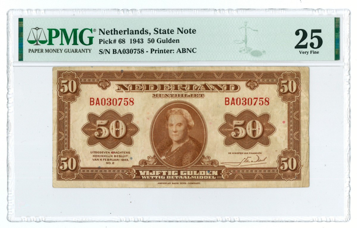 Nederland. 50 gulden. Muntbiljet. Type 1943. - PMG 25