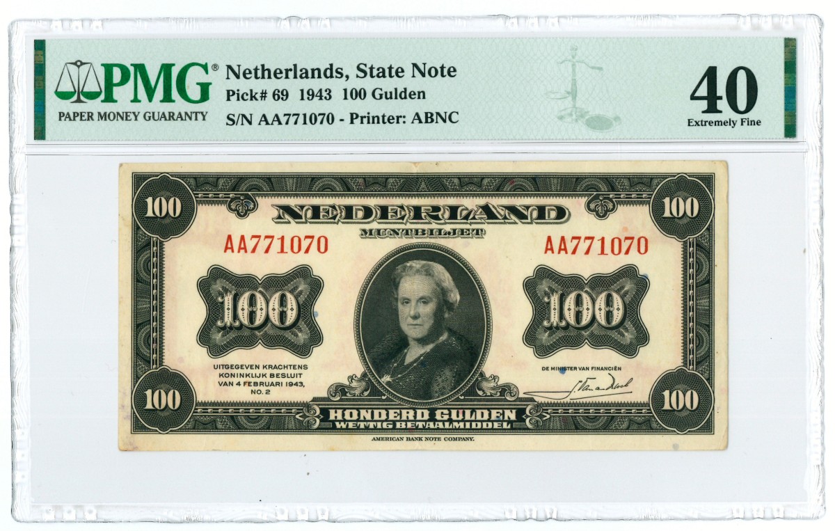 Nederland. 100 gulden. Muntbiljet. Type 1943. - PMG 40