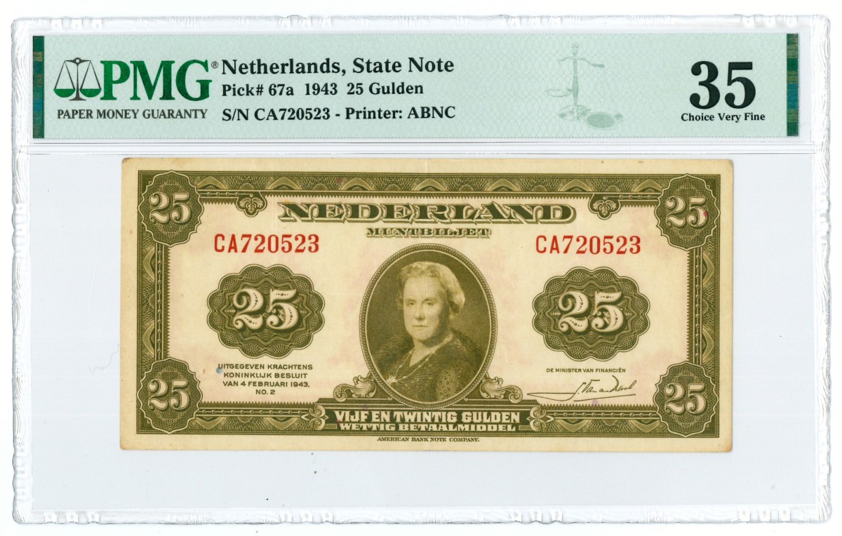 Nederland. 25 gulden. Muntbiljet. Type 1943. - PMG 35