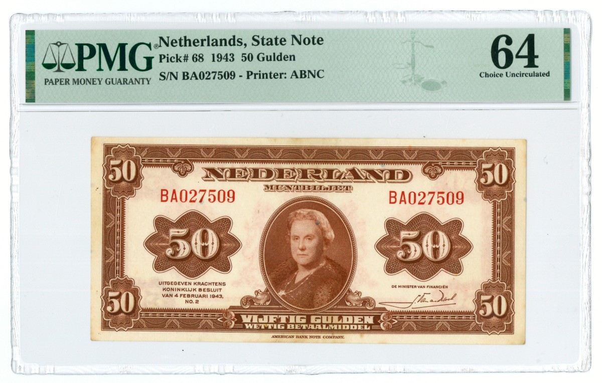 Nederland. 50 gulden. Muntbiljet. Type 1943. - PMG 64