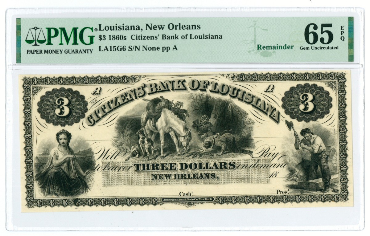 United States of America. 3 dollars. Banknote. Type 1860. - PMG 65EPQ