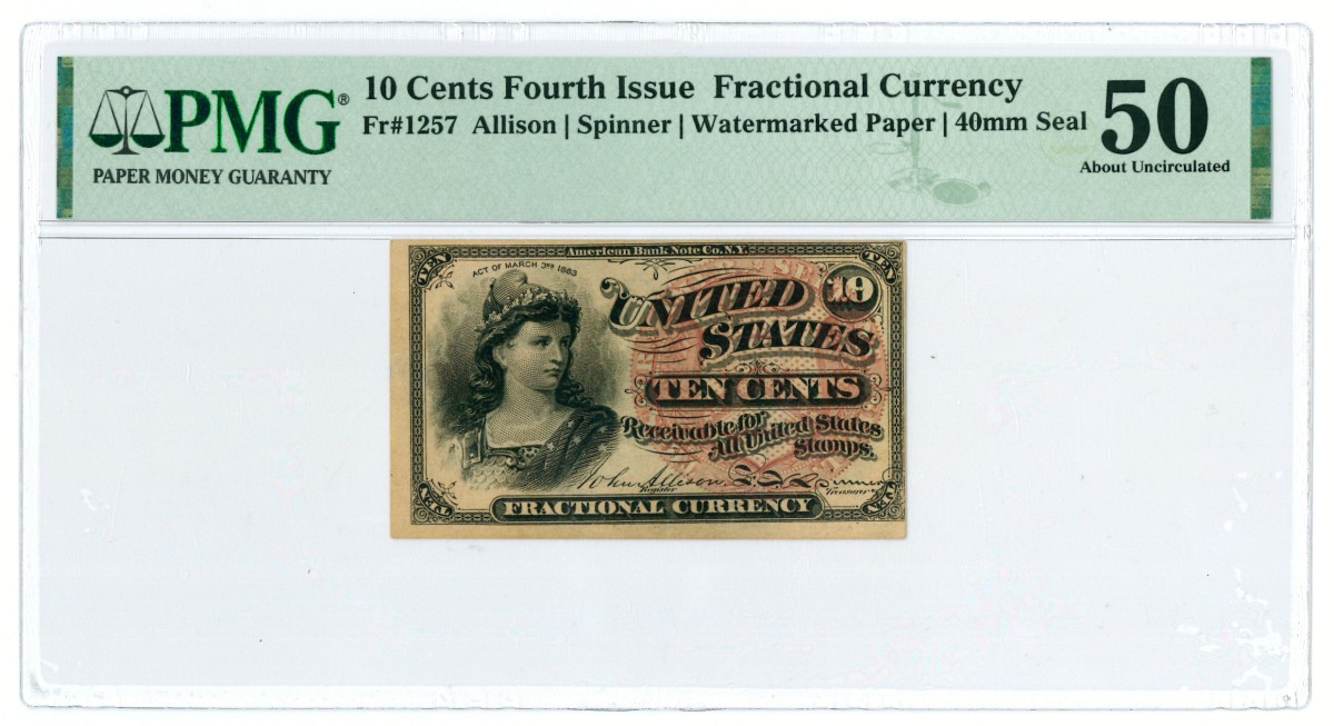 United States of America. 10 cents. Banknote. Type 1863. - PMG 50