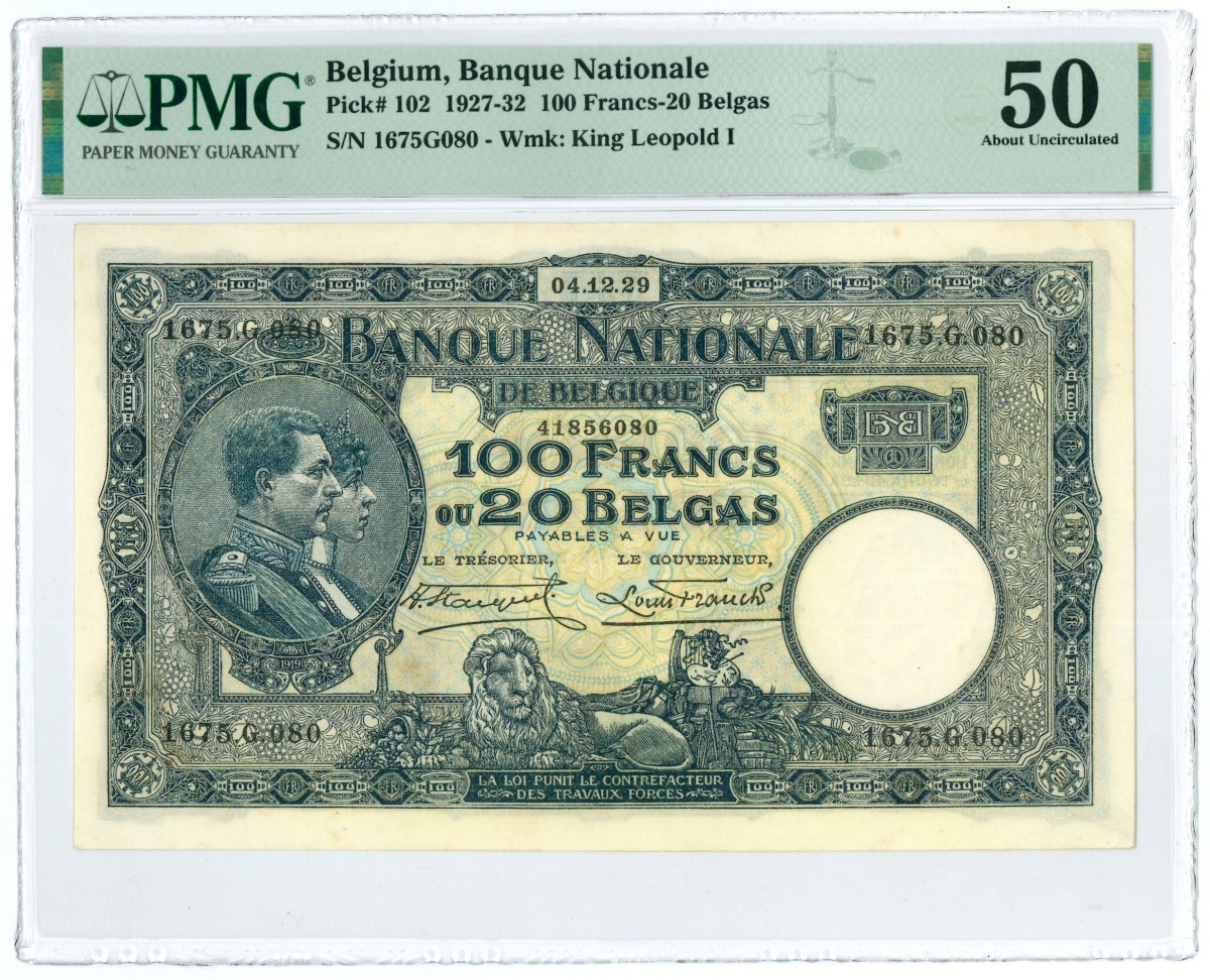 Belgium. 100 francs. Banknote. Type 1927-1932. - PMG 50