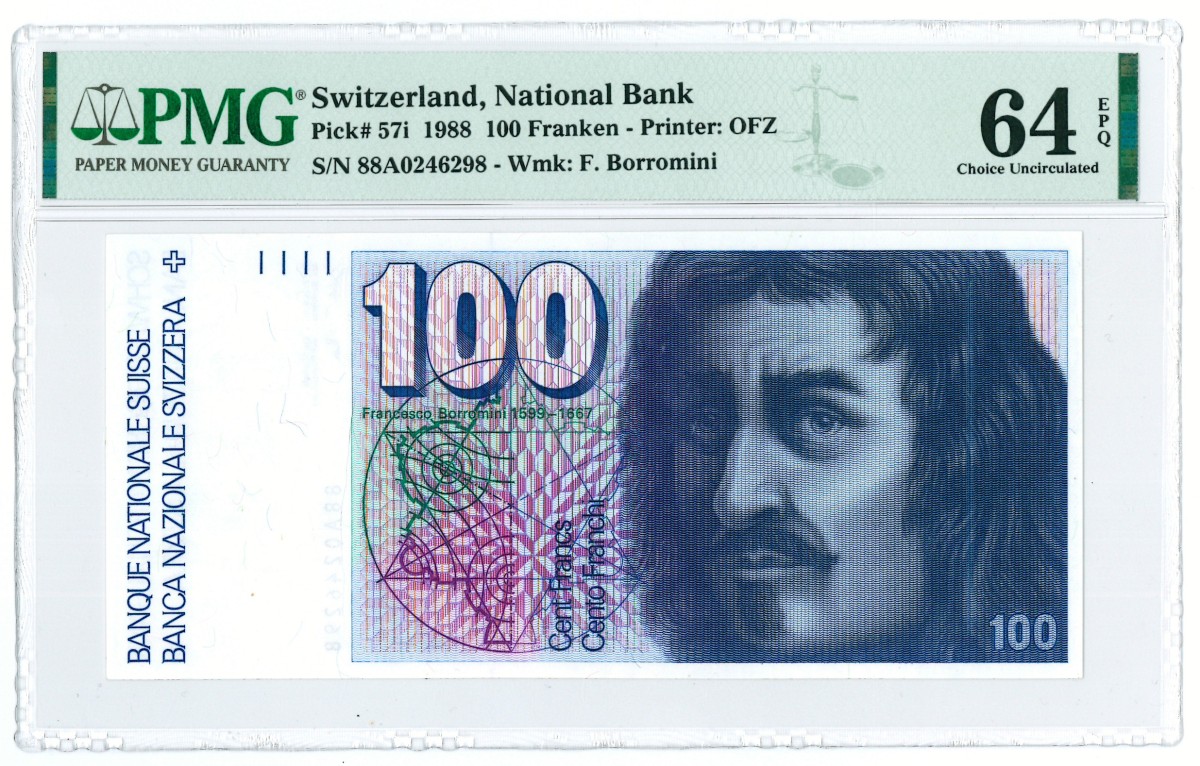 Switzerland. 100 franken. Banknote. Type 1988. - PMG 64EPQ