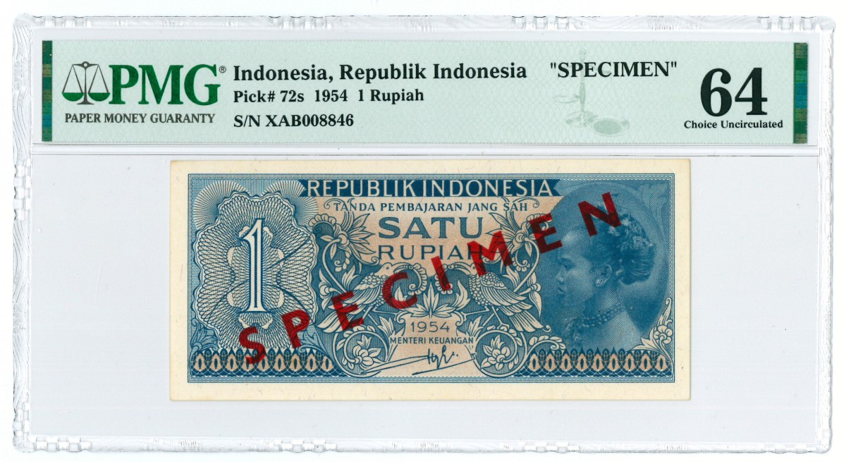 Indonesia. 1 rupiah. Specimen. Type 1954. - PMG 64