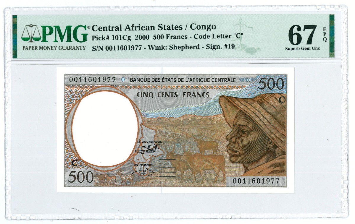 Central African States. 500 francs. Banknote. Type 2000. - PMG 67EPQ