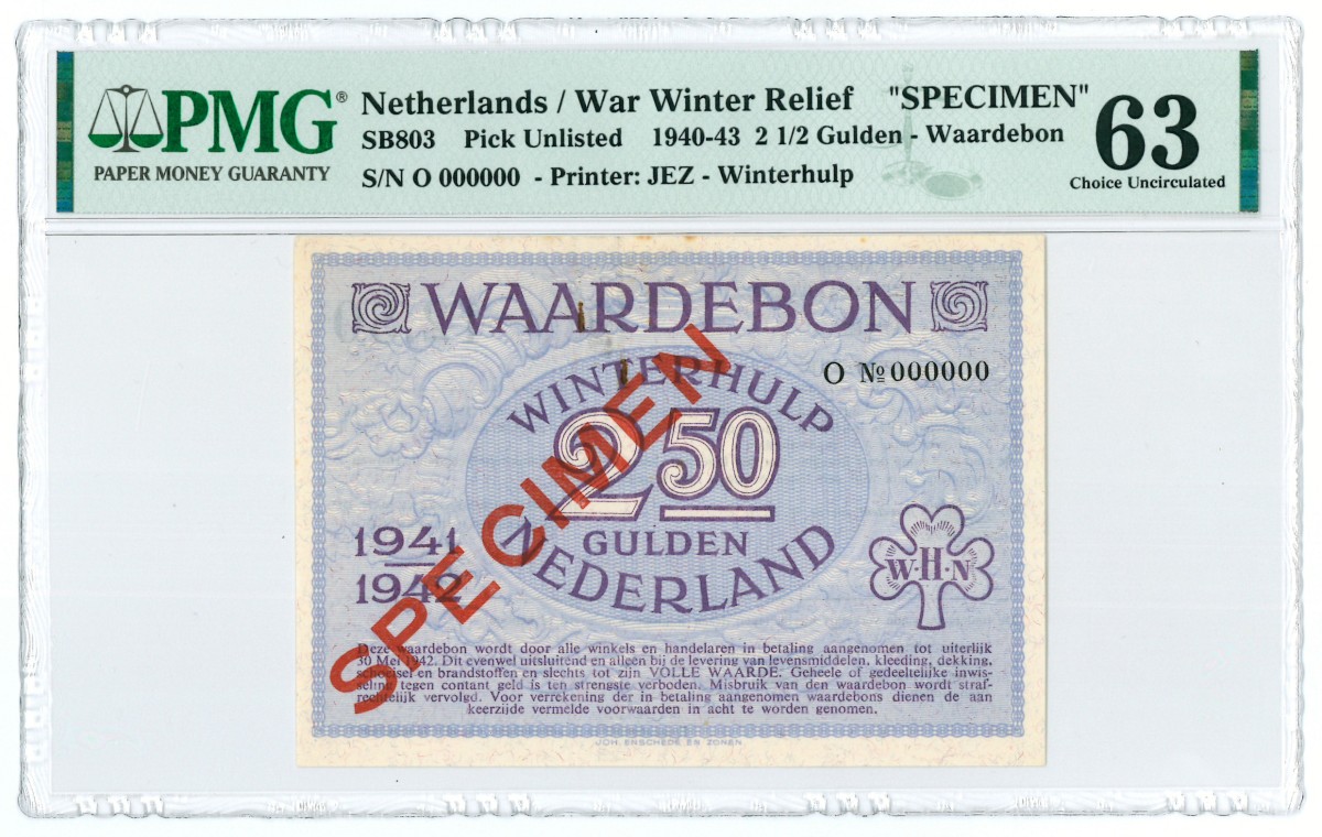 Nederland. 2½ gulden. Waardebon. Type 1941-1942. - PMG 63