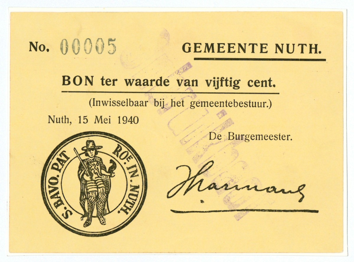 Nederland. 50 cent. Waardebon. Type 1940. Type Nuth. - Prachtig.