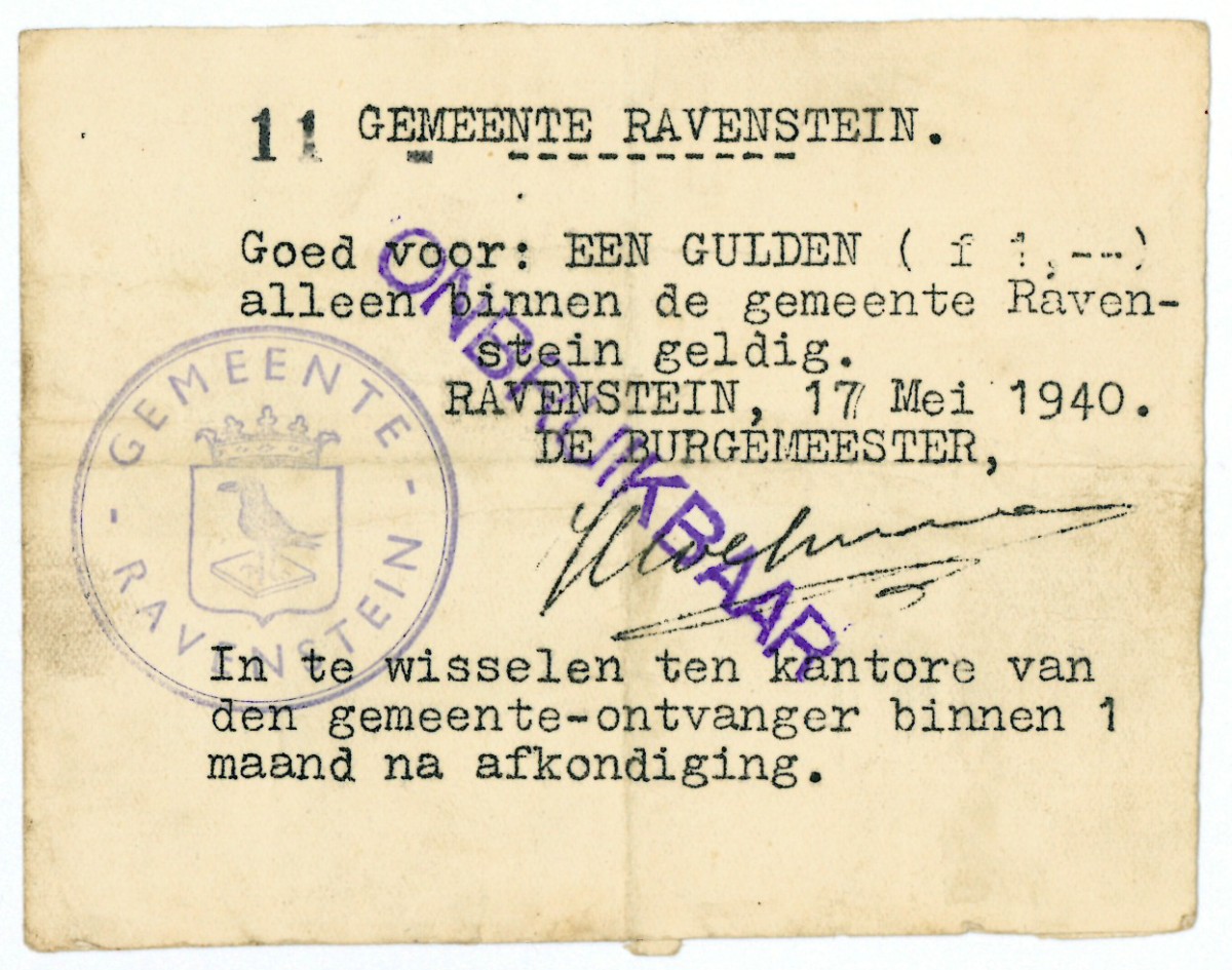 Nederland. 1 gulden. Waardebon. Type 1940. Type Ravenstein. - Fraai.