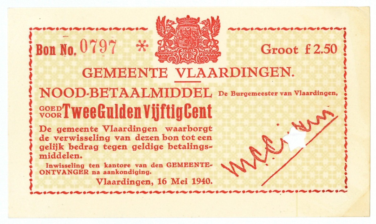 Nederland. 2½ gulden. Waardebon. Type 1940. Type Vlaardingen. - UNC.