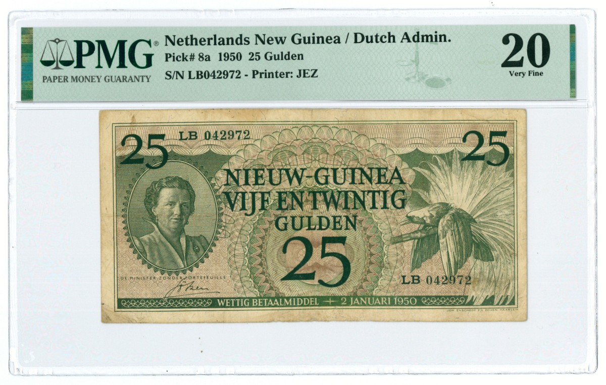 New Guinea. 25 gulden. Banknote. Type 1950. - PMG 20