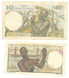 No reserve - L'Afrique occidentale. 5 and 10 francs. Banknote. Type 1949-1951. - Very fine.