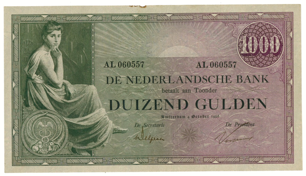 Nederland. 1000 gulden. Bankbiljet. Type 1926. - Prachtig +.