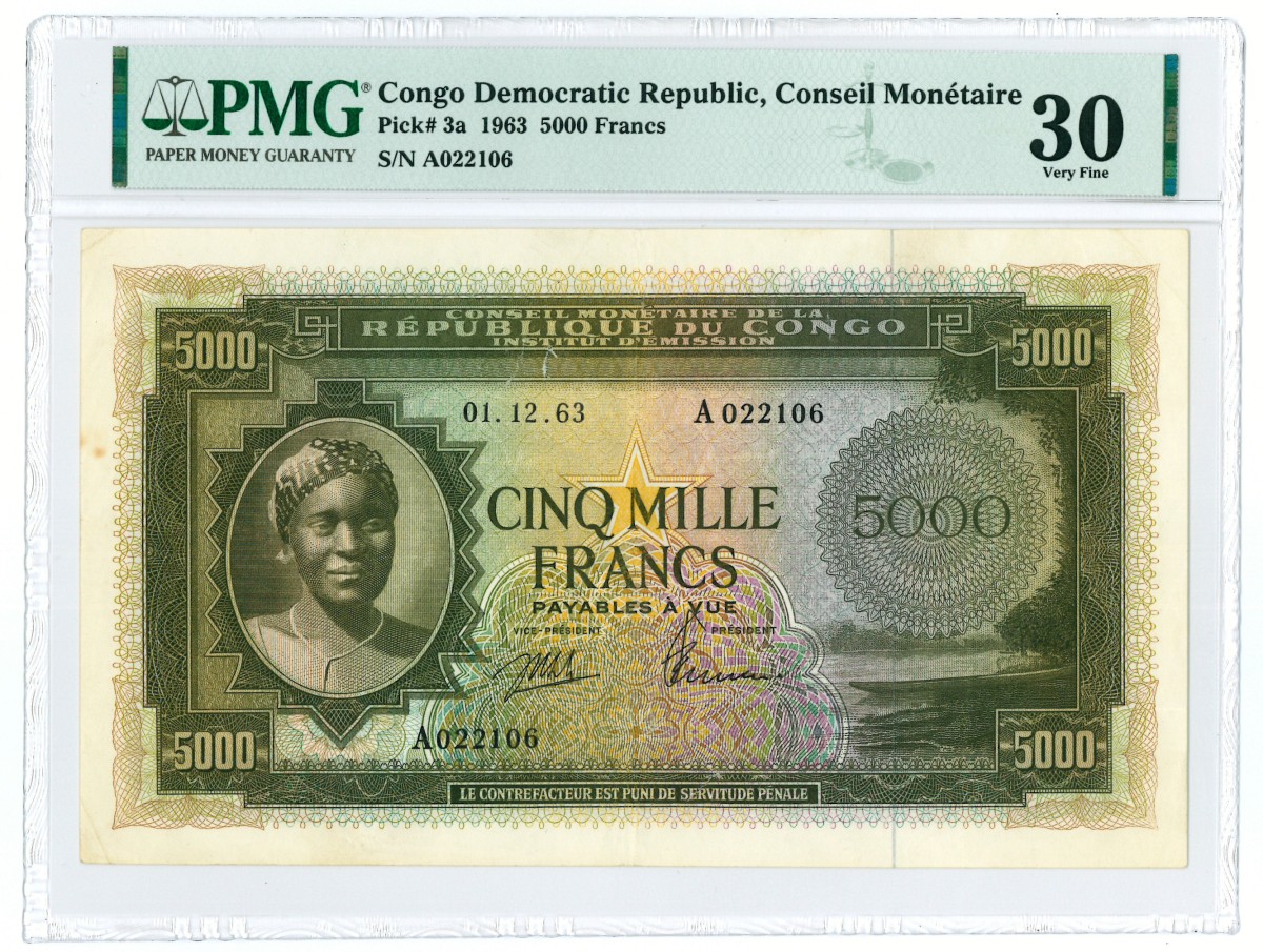 Congo. 5000 francs. Banknote. Type 1963. - PMG 30.