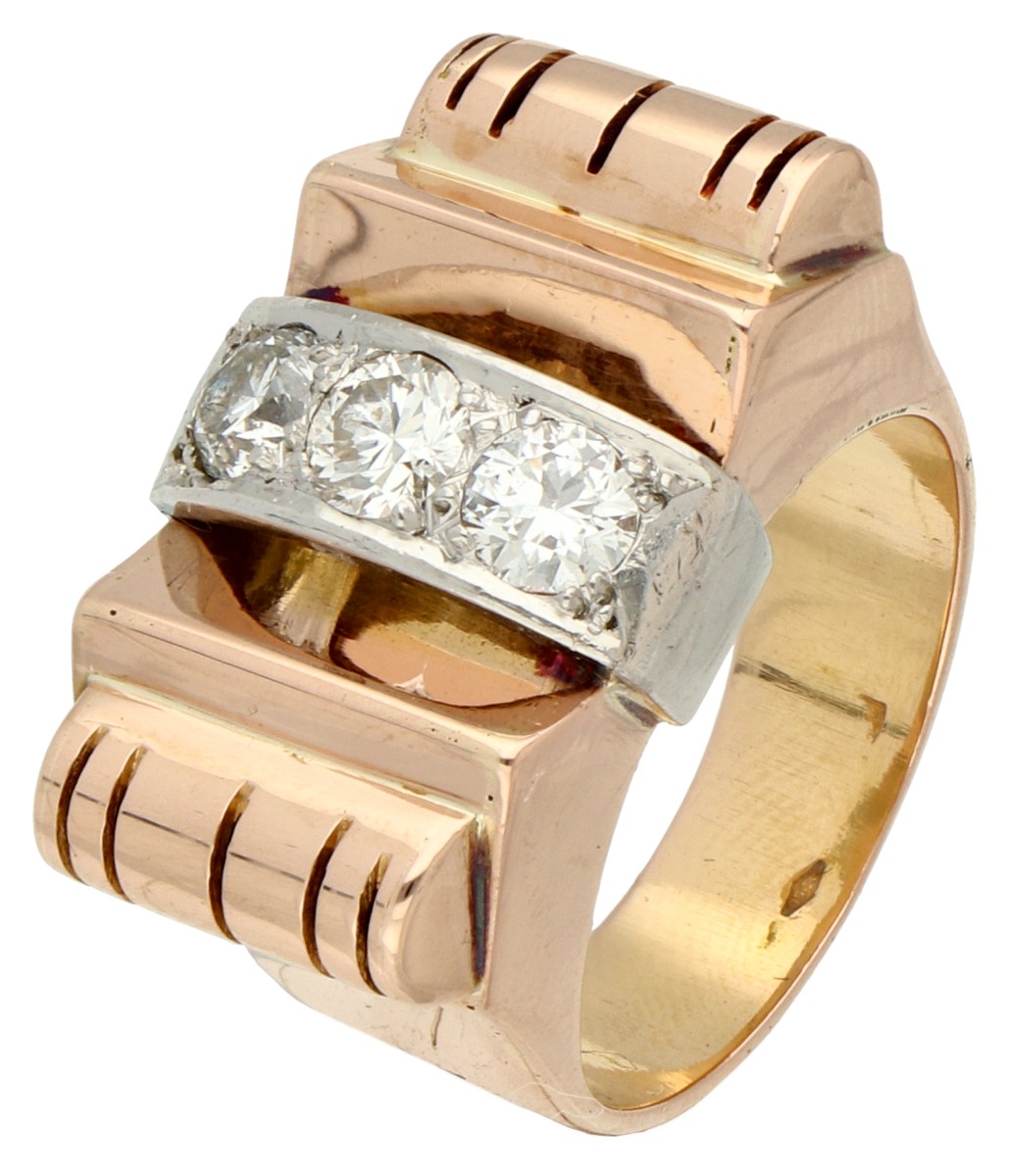 18K Roségouden retro ring bezet met ca. 0.90 ct. diamant.