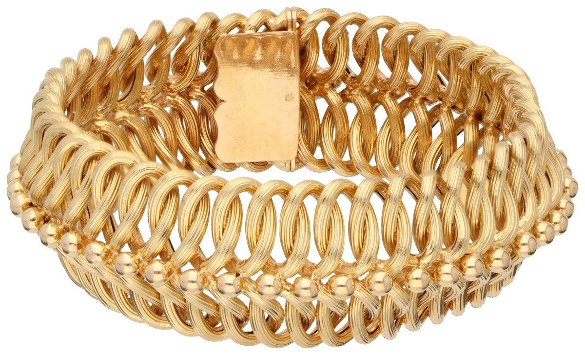 18K Geelgouden schakelarmband met bolletjes.