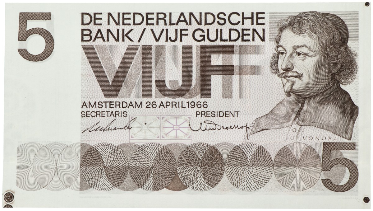 Nederland. 5 gulden. Proefdruk. Type 1966. - Prachtig.