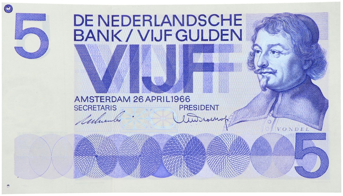 Nederland. 5 gulden. Proefdruk. Type 1966. - Prachtig.