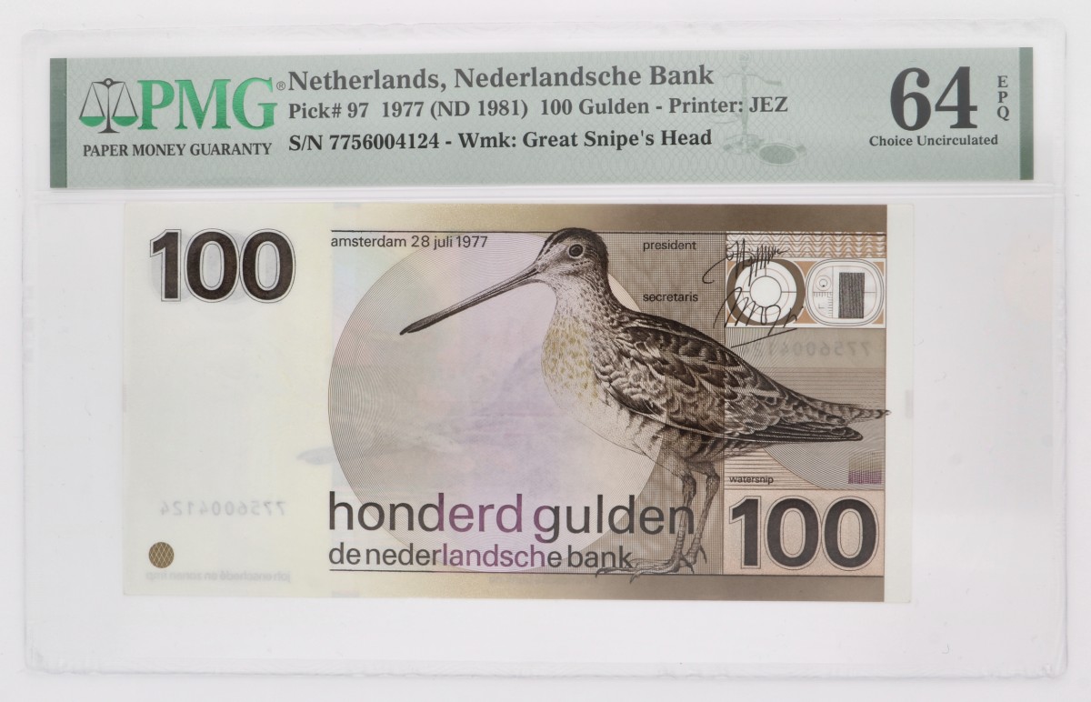 Nederland. 100 gulden. Bankbiljet. Type 1977. - PMG 64EPQ.