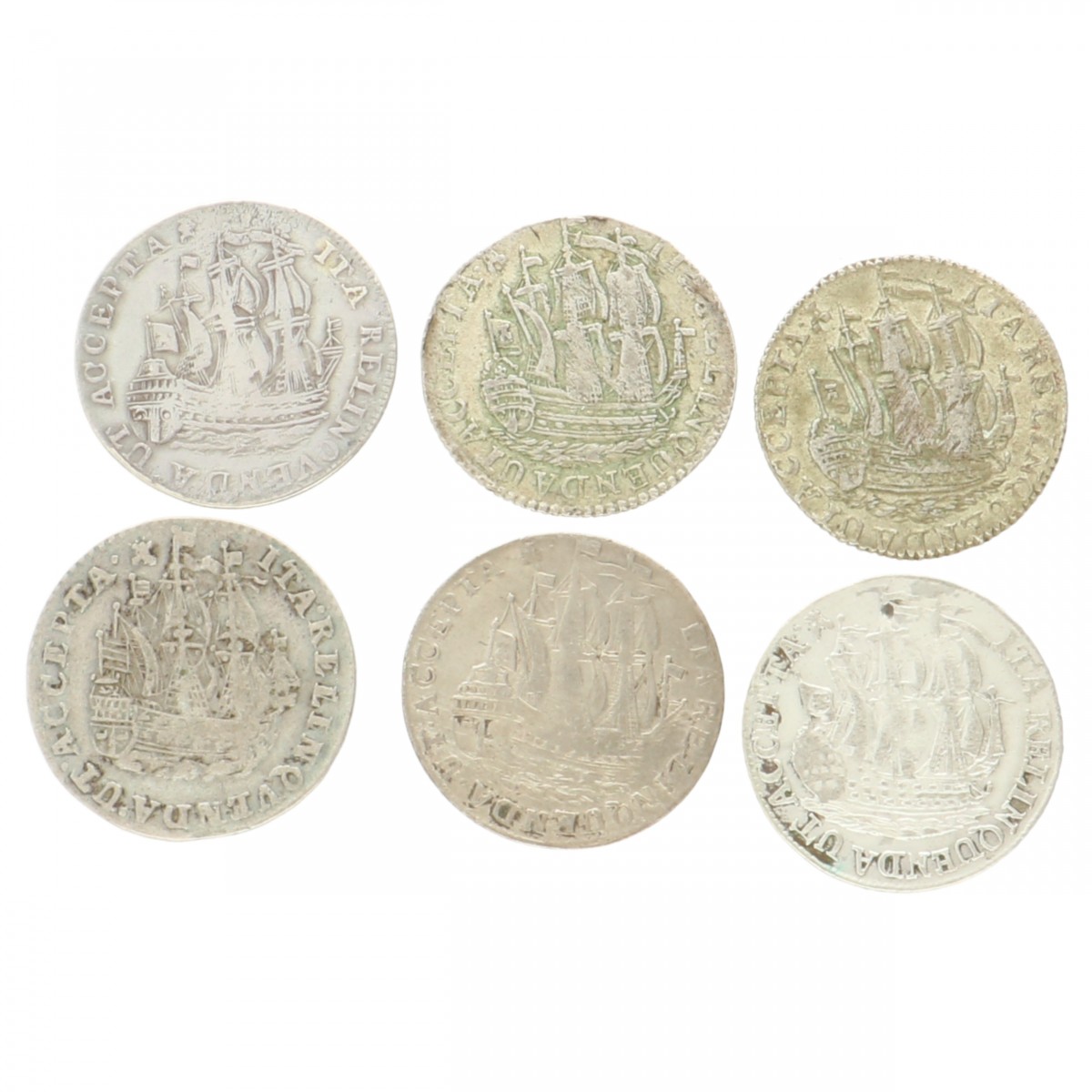 Lot (6) 6 Stuiver of Scheepjesschelling Zeeland 1750, 1755, 1763, 1780 (2) en 1793. Gemiddeld Zeer fraai.