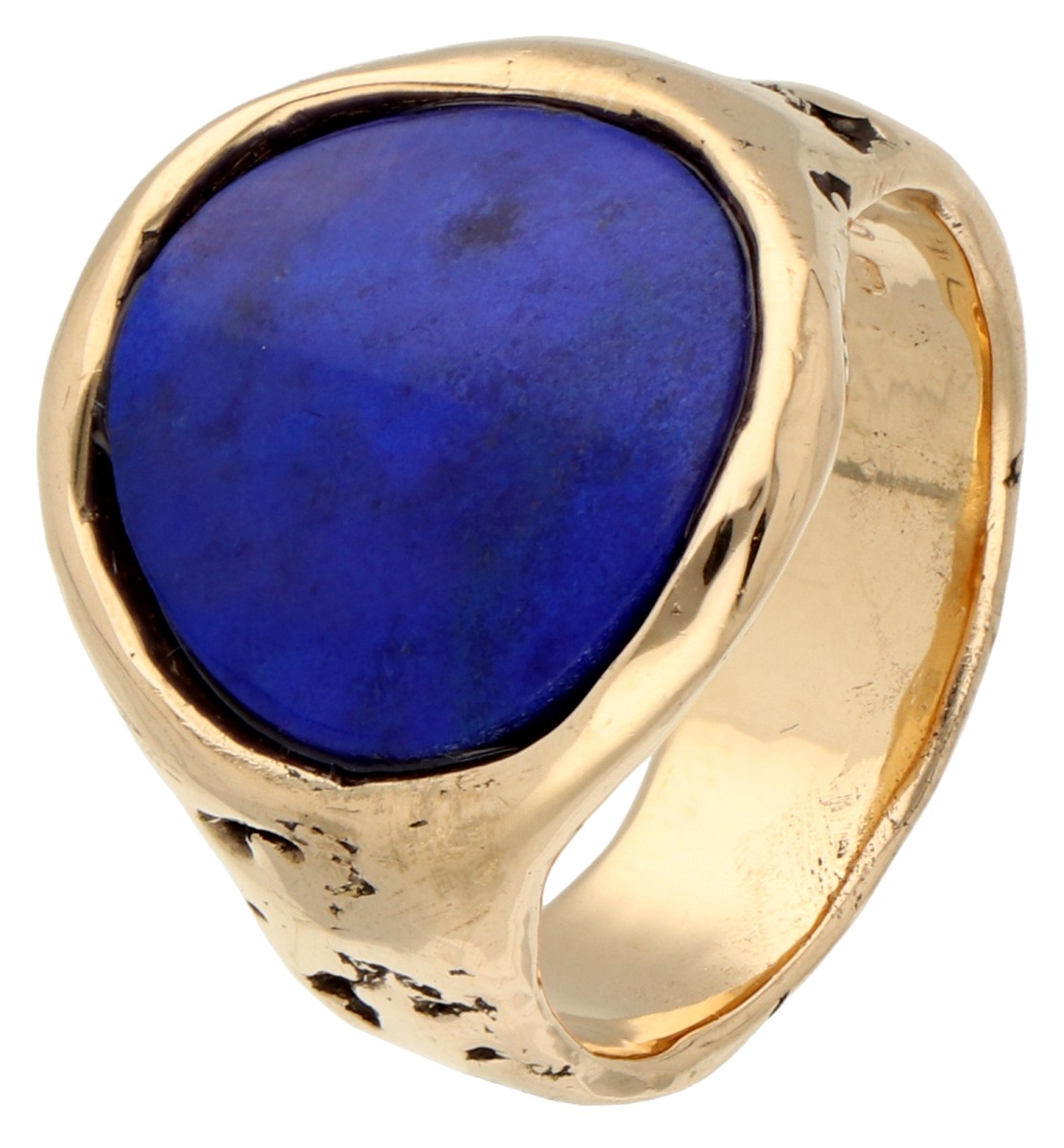 18K Geelgouden hangemaakte ring met lapis lazuli.