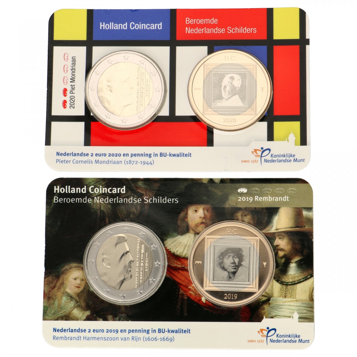 Nederland. Lot (2) Nederlandse Schilders in Coincard. Bicolor. 2019 en 2020.